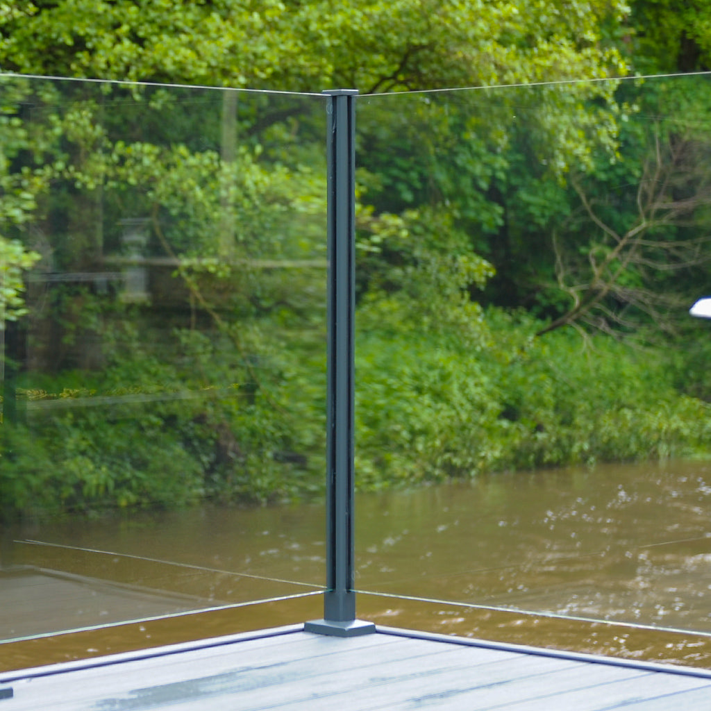 Easy Slide Base Fix Aluminium Balustrade Corner Post For 11.5mm Glass