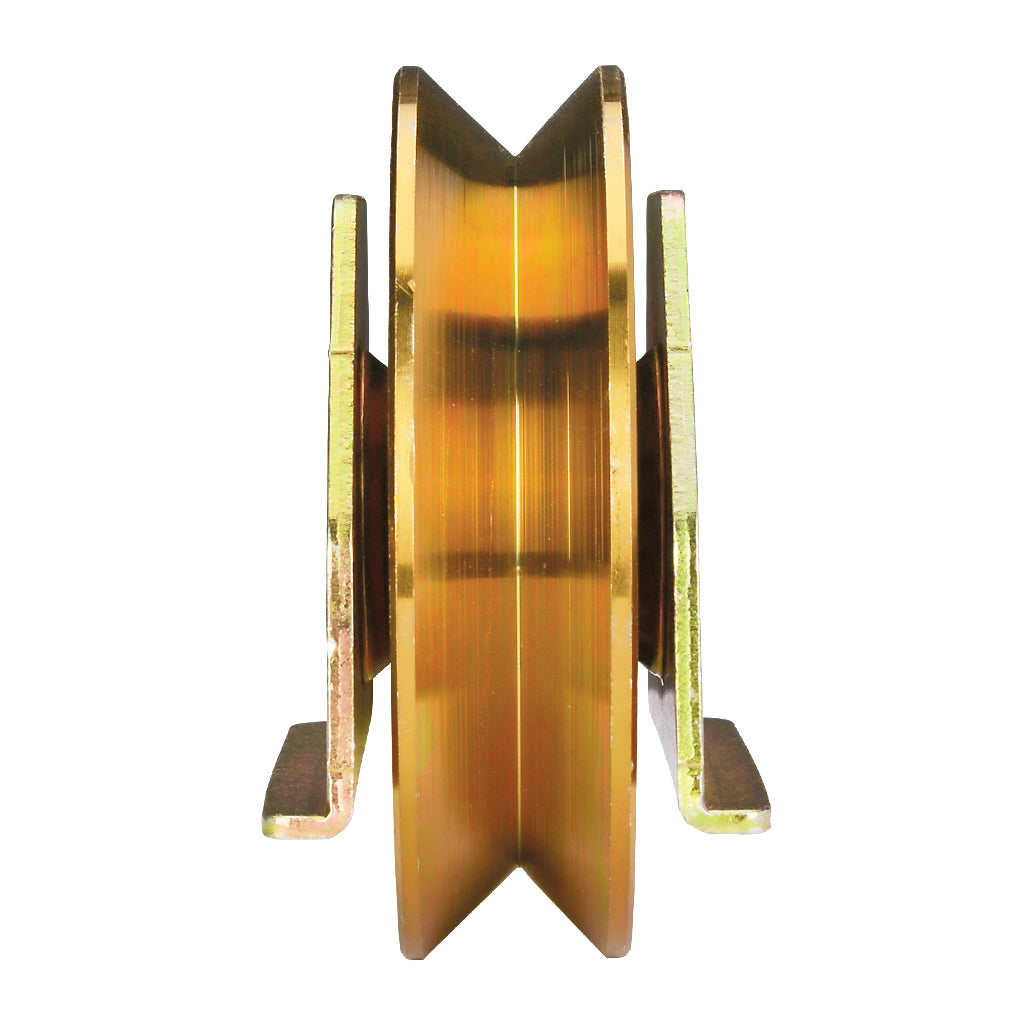 100mm Diameter Double Bearing Gate Wheel With Plates To Suit V Section Ground Track