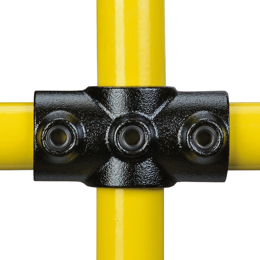 E119A 4 Way Middle Rail Cross Key Clamp To Suit 26.9mm Tube With Black Electrophoretic Finish