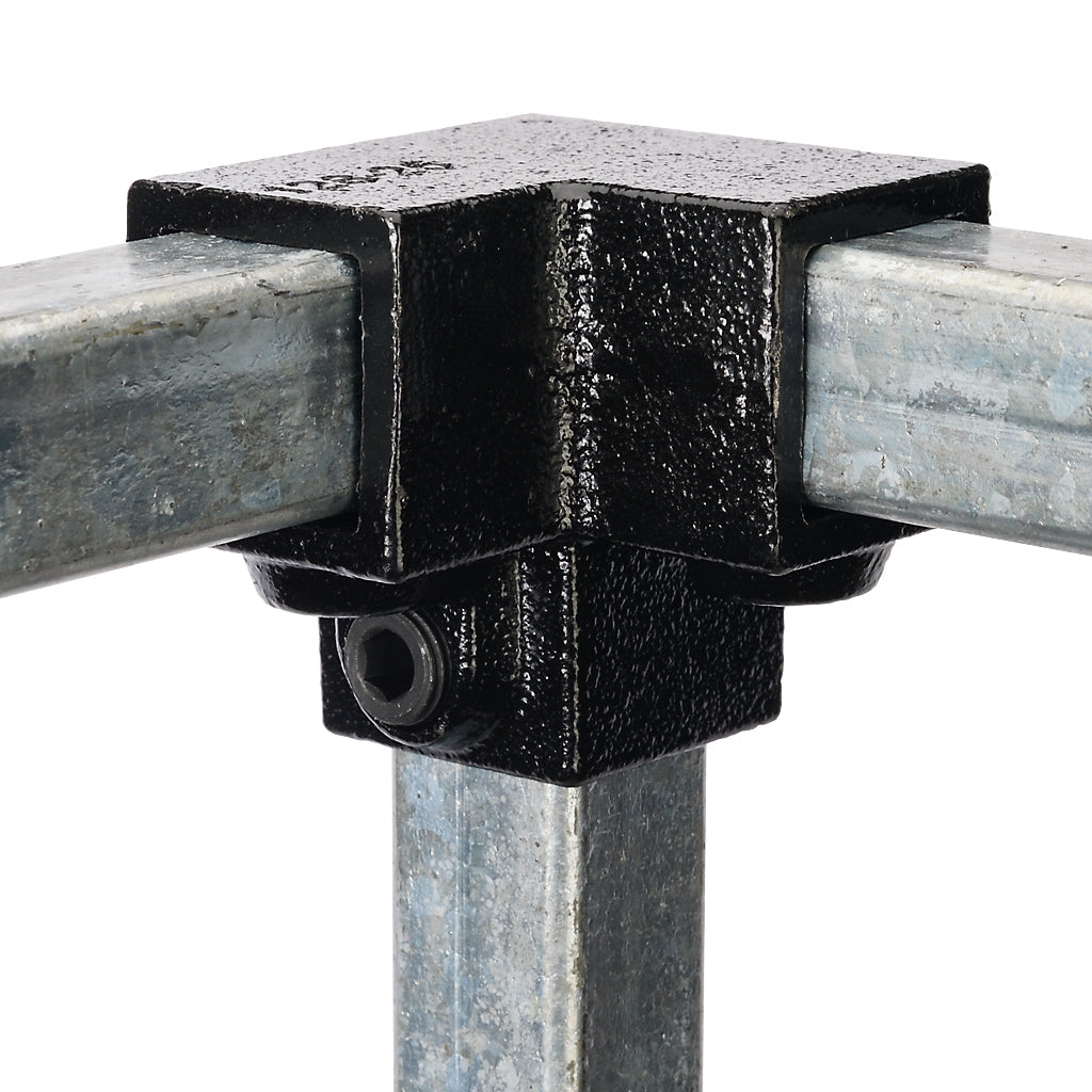 Three Way Top Corner 25mm Square Key Clamp With Black Electrophoretic Finish