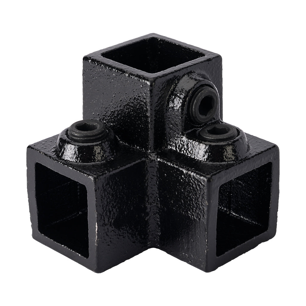 Three Way Top Corner 25mm Square Key Clamp With Black Electrophoretic Finish