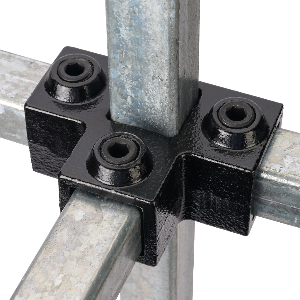3 Way Side Outlet Tee 25mm Square Key Clamp Black Electrophoretic Finish