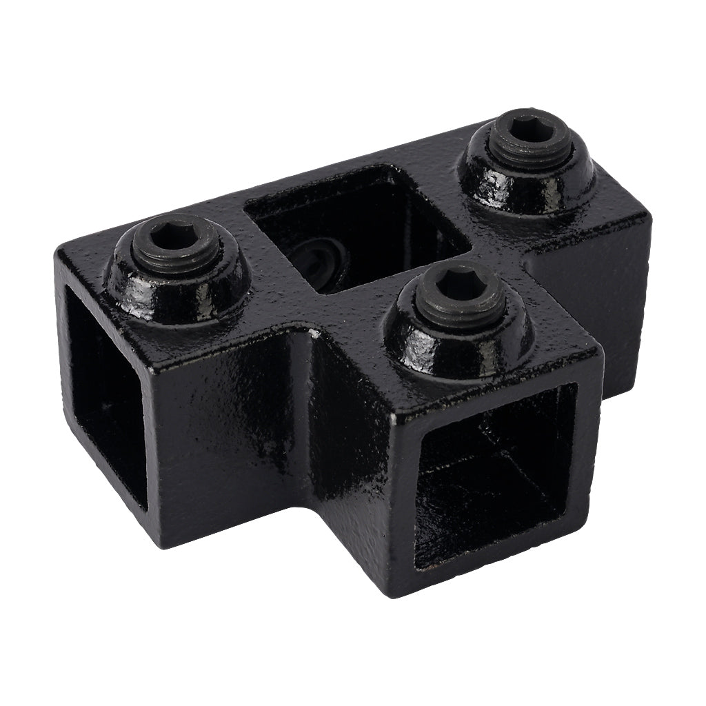 3 Way Side Outlet Tee 25mm Square Key Clamp Black Electrophoretic Finish