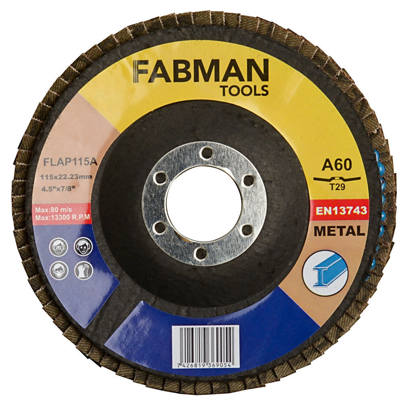 Flap Disc Aluminium Oxide 60 Grit 115mm x 22mm