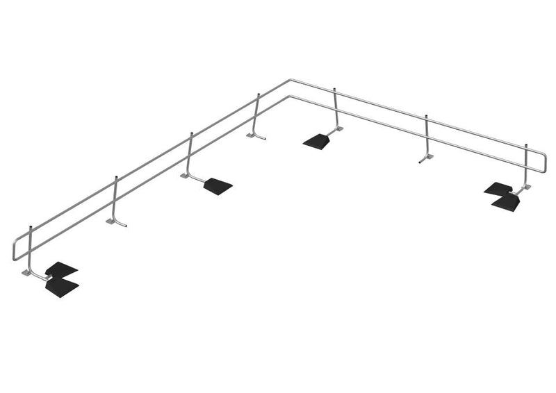 roof edge protection L shape - view of railing systems used in roof edge protections taken from above & looking down on roof