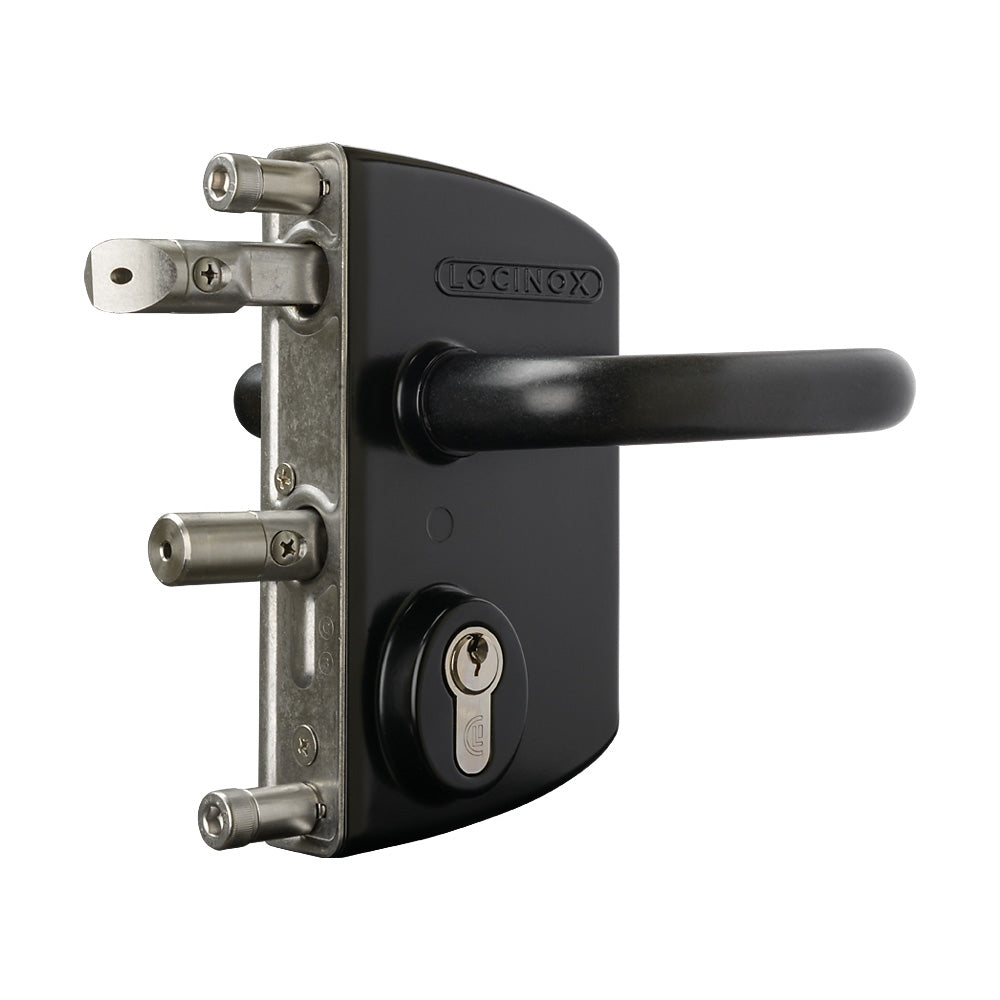 Locinox LAKQ U2 Industrial Gate Lock To Suit 30 - 50mm Box Section Black Aluminium Handles