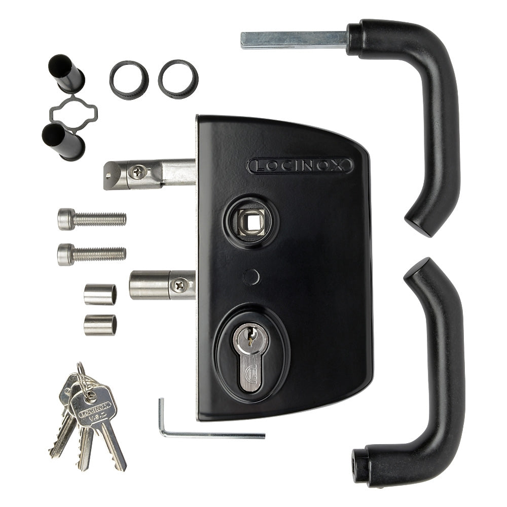 Locinox LAKQ U2 Industrial Gate Lock To Suit 30 - 50mm Box Section Black Aluminium Handles