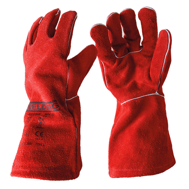 Welders Red Gauntlet Gloves 14" Lined Size 10
