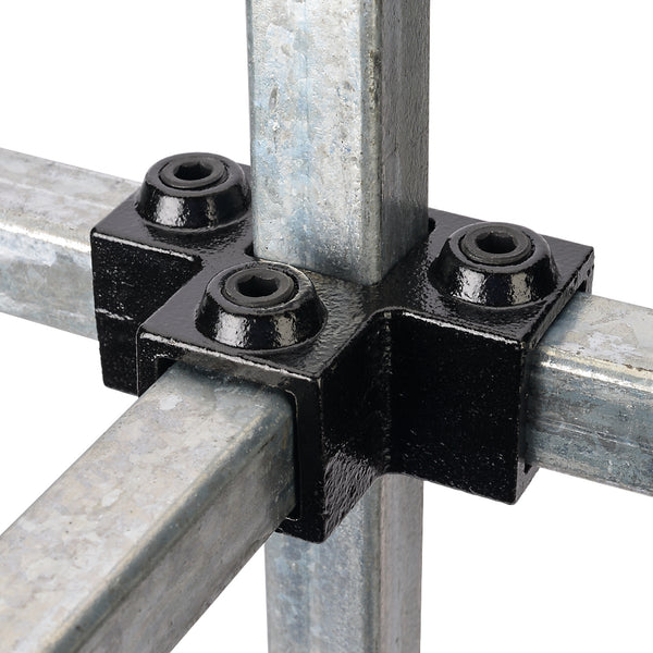 3 Way Side Outlet Tee 25mm Square Key Clamp Black Electrophoretic Finish