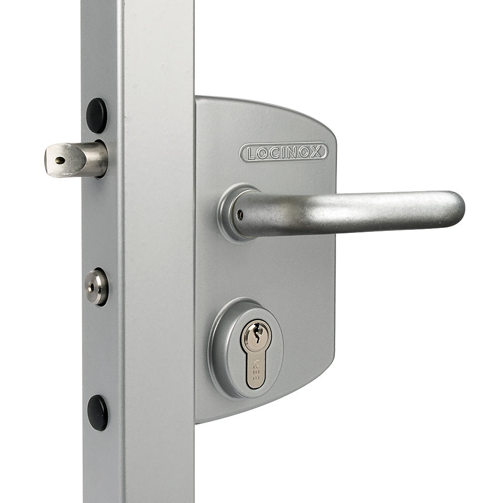 Locinox LAKQ U2 Industrial Gate Lock To Suit 60-80mm Box Section Silver Aluminium Handles
