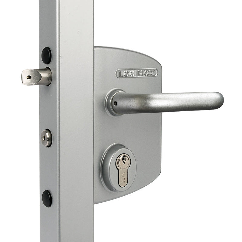 Locinox LAKQ U2 Industrial Gate Lock To Suit 60-80mm Box Section Silver Aluminium Handles