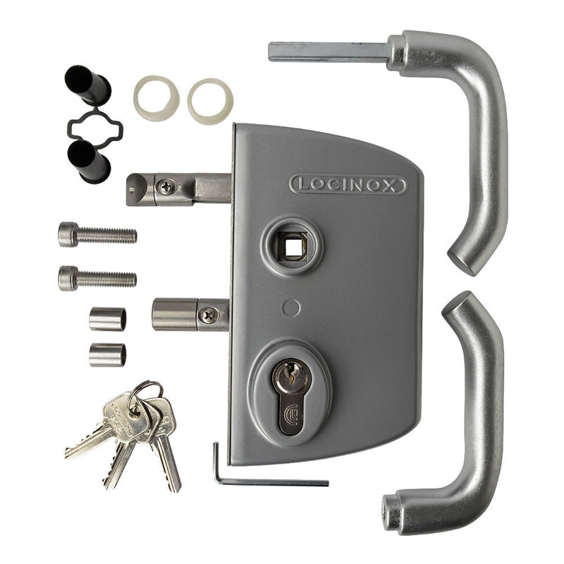 Locinox LAKQ U2 Industrial Gate Lock To Suit 60-80mm Box Section Silver Aluminium Handles