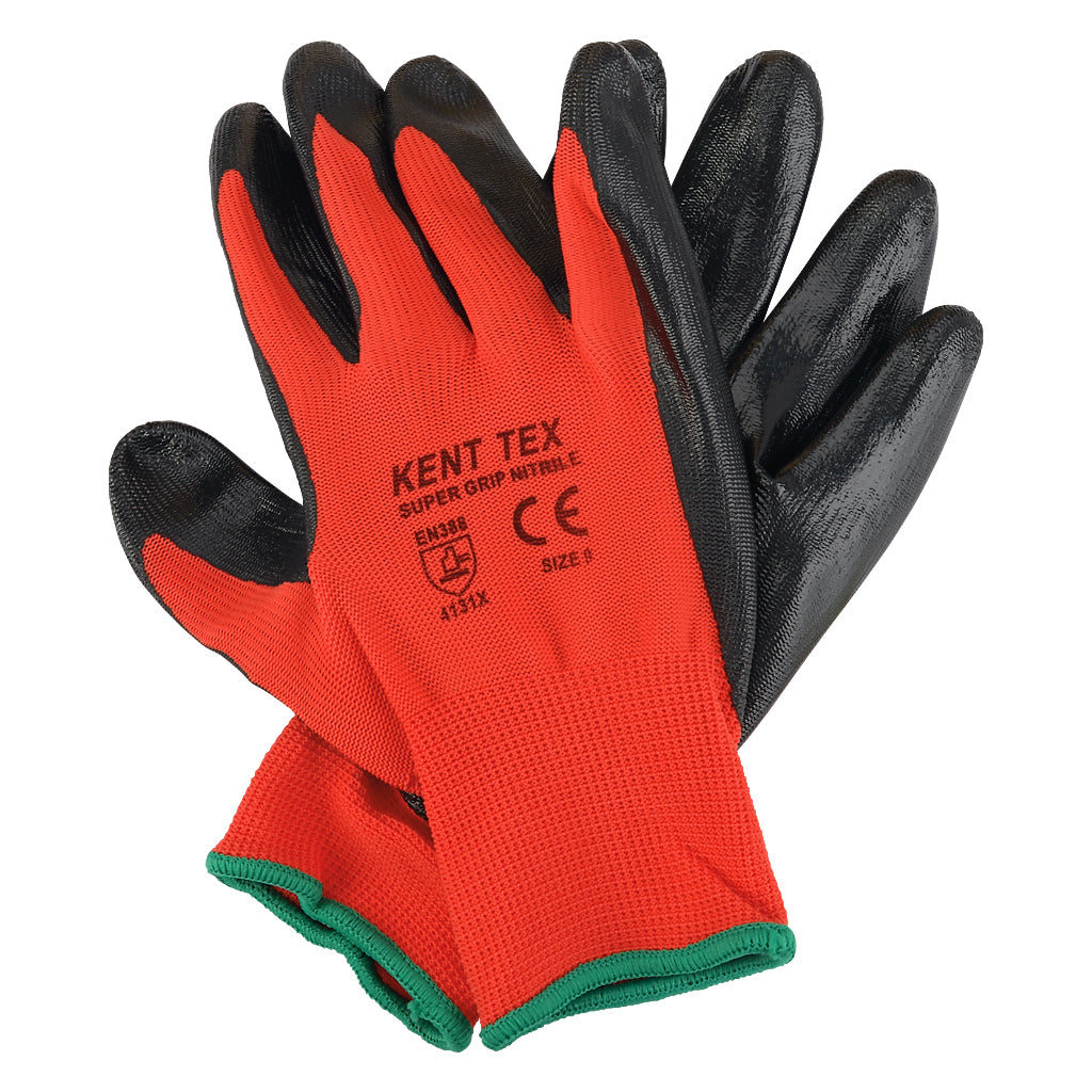 Super Grip Black & Red Nitrile Gloves Size 9