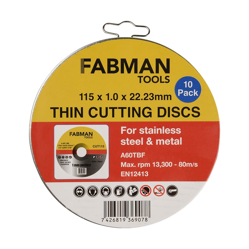 Tin of 10 Flat Super Thin Cutting Discs 115 x 1.0 x 22mm