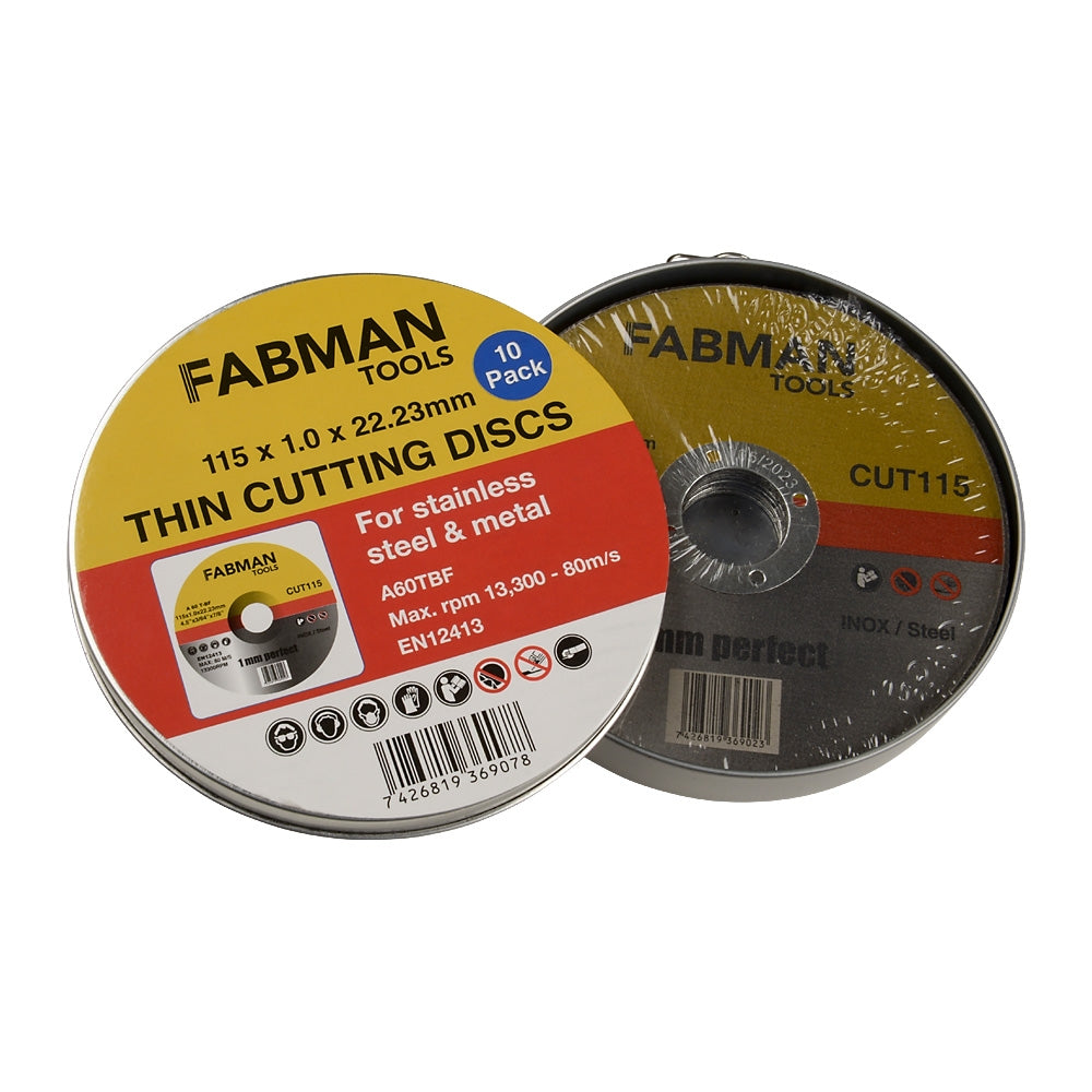 Tin of 10 Flat Super Thin Cutting Discs 115 x 1.0 x 22mm