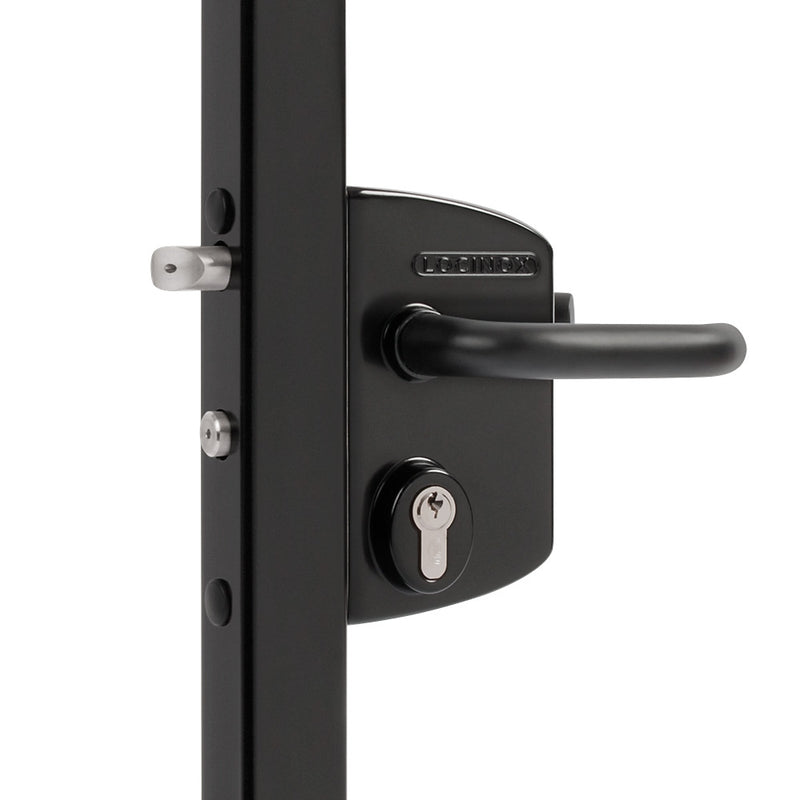 Locinox LAKQ U2 Industrial Gate Lock To Suit 30 - 50mm Box Section Black Aluminium Handles