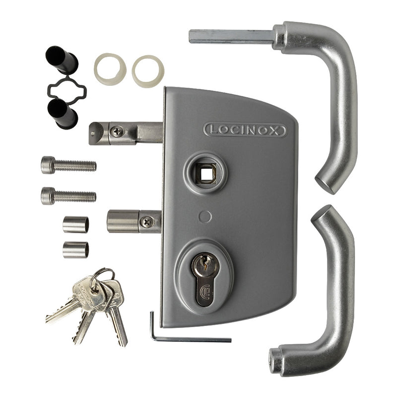 Locinox LAKQ U2 Industrial Gate Lock To Suit 30 - 50mm Box Section Silver Aluminium Handles