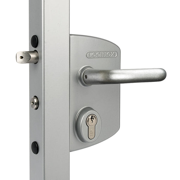 Locinox LAKQ U2 Industrial Gate Lock To Suit 30 - 50mm Box Section Silver Aluminium Handles