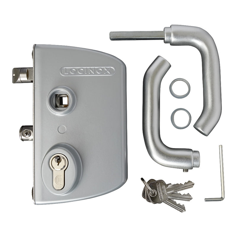 Locinox LAPQ U2 Industrial Gate Lock To Suit 10 - 30mm Flat Profile Silver Aluminium Handles