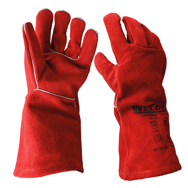 Welders Red Gauntlet Gloves 14" Lined Size 10